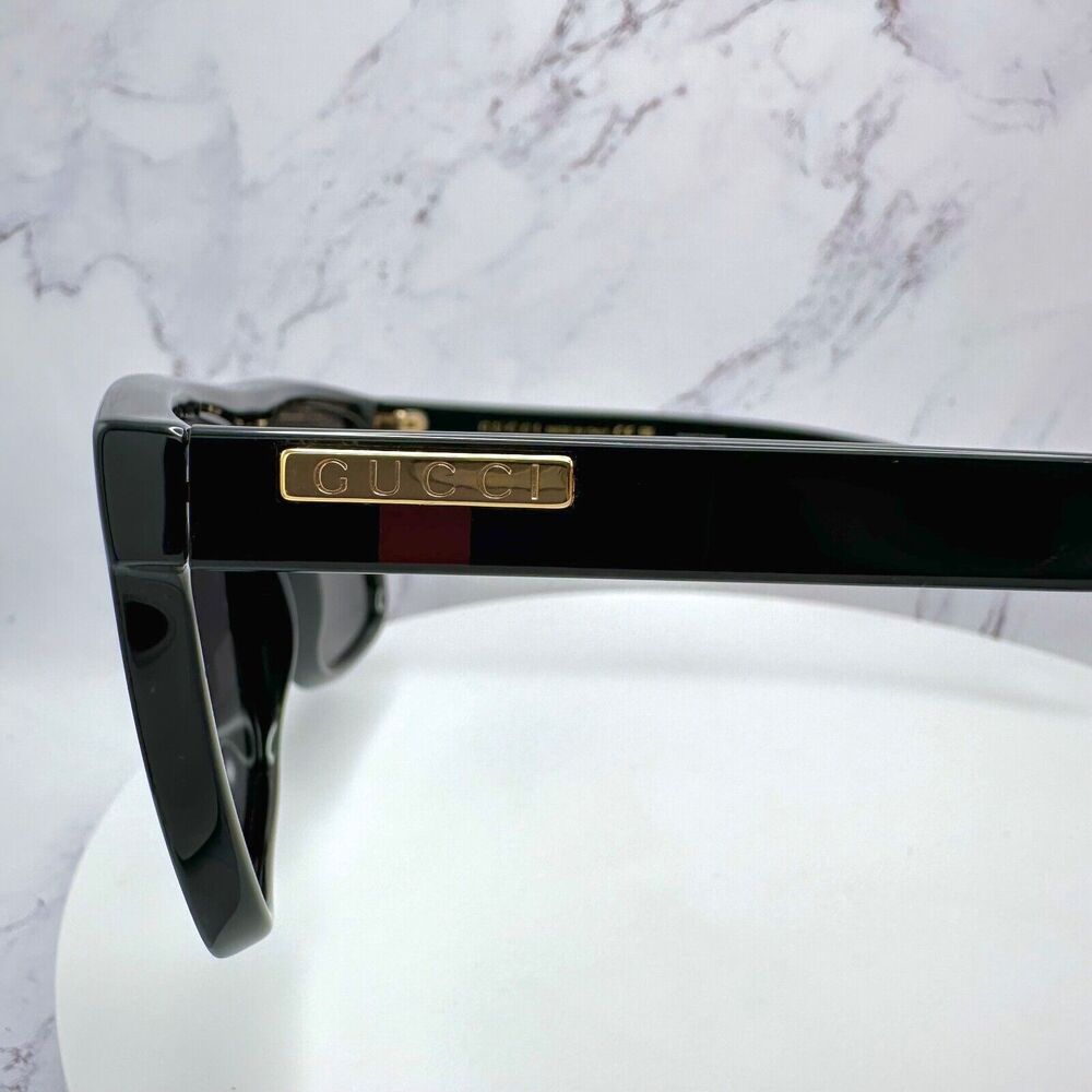 New GUCCI Sunglasses Black Square Aviator Gold Plate Engraved Logo Web Arm GUCCI - Picture 7 of 16